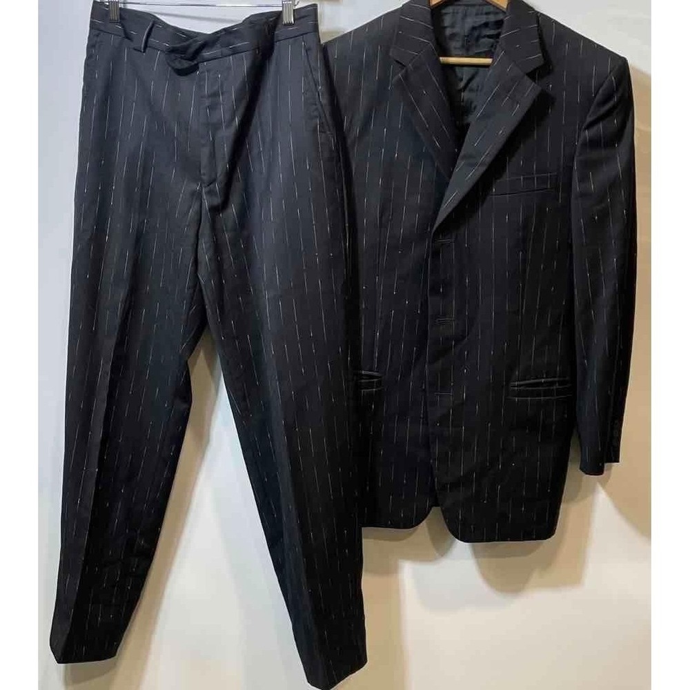 Versace Classic Men's Black Wool Pin Striped 2-Piece Suit SZ‎  50L